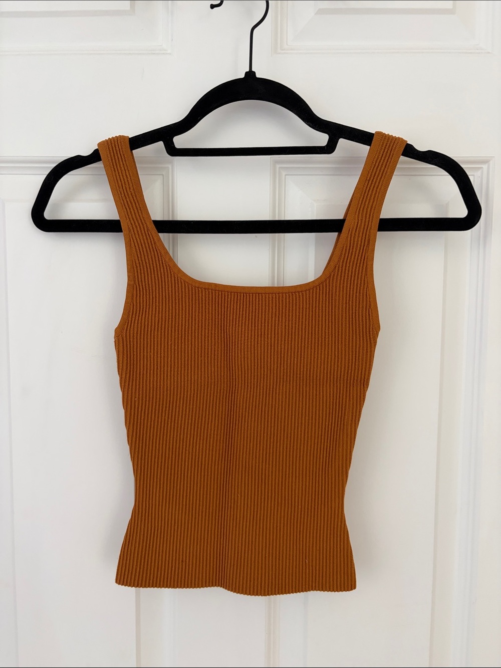 Sq Neck Ribbed Tank Top in Burnt Orange